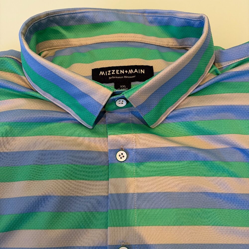 Mizzen+Main - Halyard Short Sleeve, Green/Blue Stripe